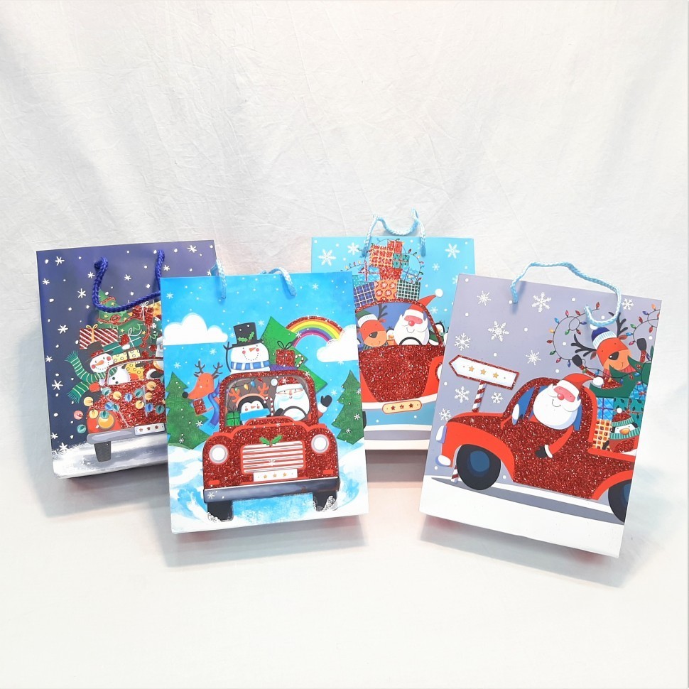 Пакет Подарочный  НОВЫЙ ГОД Дед Мороз в Автомобиле  (31*42*12)  (YM-S-1273-L-1) (ТВ-2519)