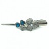 Заколка - Лапка для волос "Цветок" с синим камнем, серебристый.