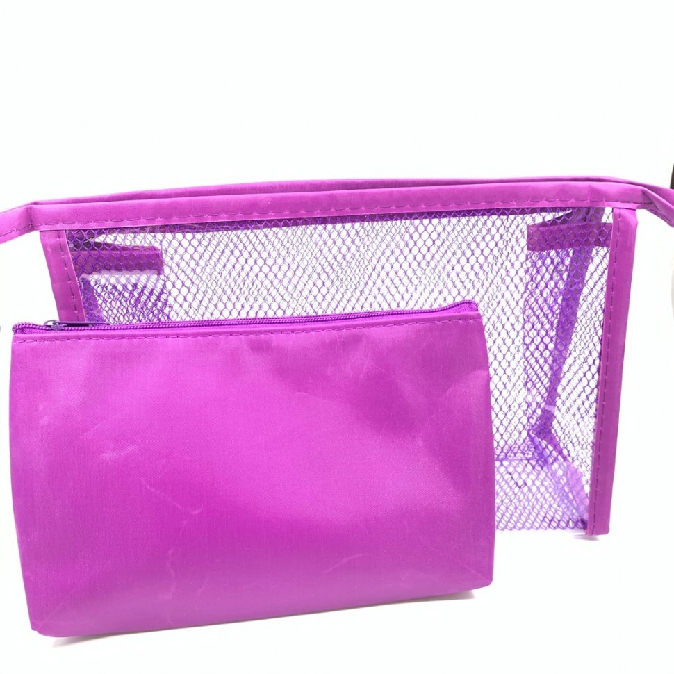 Сумка-косметичка "Сетка" фиолетовая, 2 в 1, прозрачная.